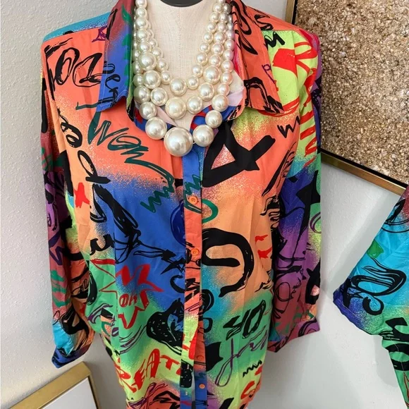 Plus size Colorful Graffiti Print 2pc Set -3X - Picture 5 of 6